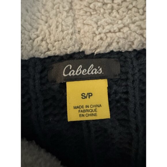 Cabelas Women's Knit Button Cardigan Sweater Jacket Teal Blue Size S Sherpa Hood - Picture 3 of 14